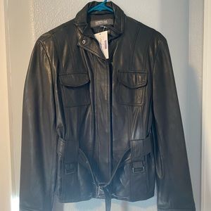 Black Kenneth Cole Womens L Leather Jacket NWT